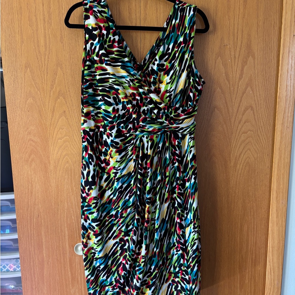 Chaus Multi-color Ruched Wrap Midi Dress